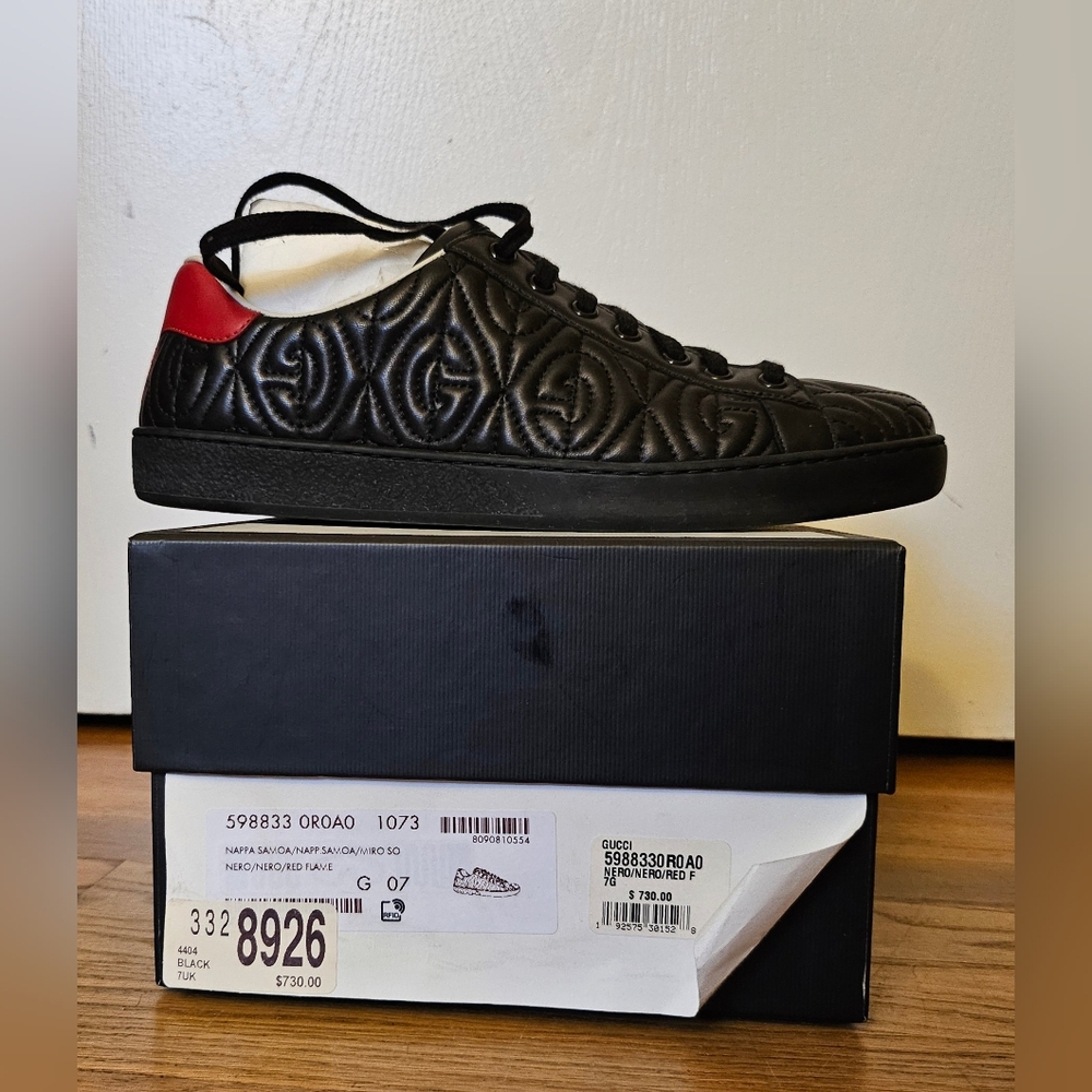Gucci Men's Ace Rhombus Stitched GG Leather Sneakers - Picture 4 of 9
